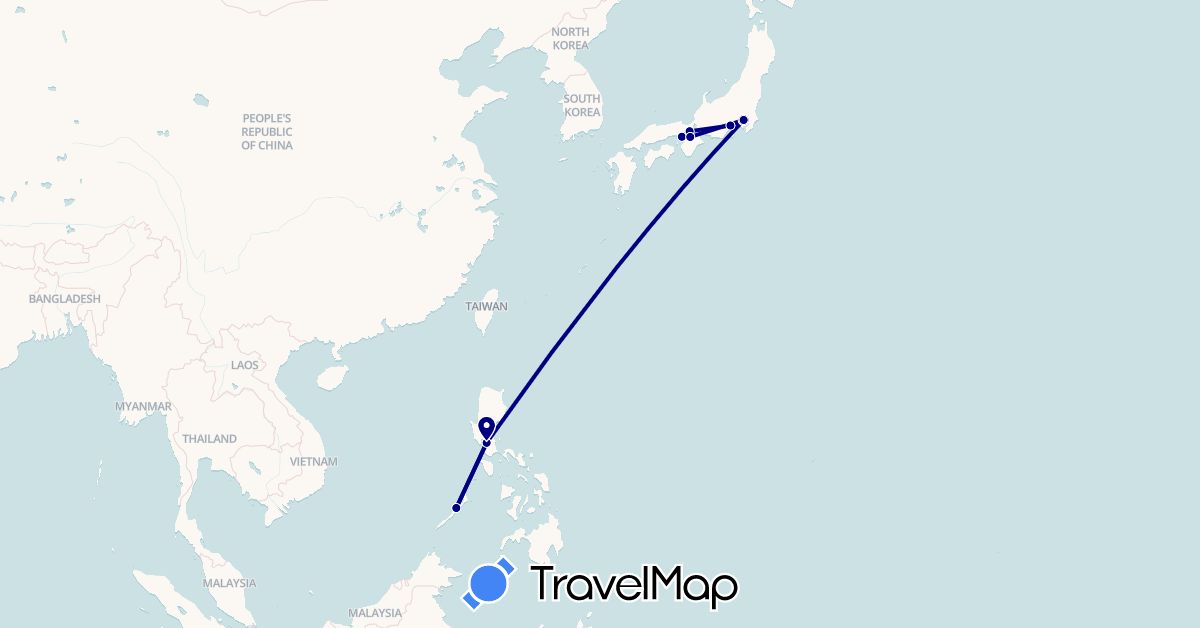 TravelMap itinerary: driving in Japan, Philippines (Asia)